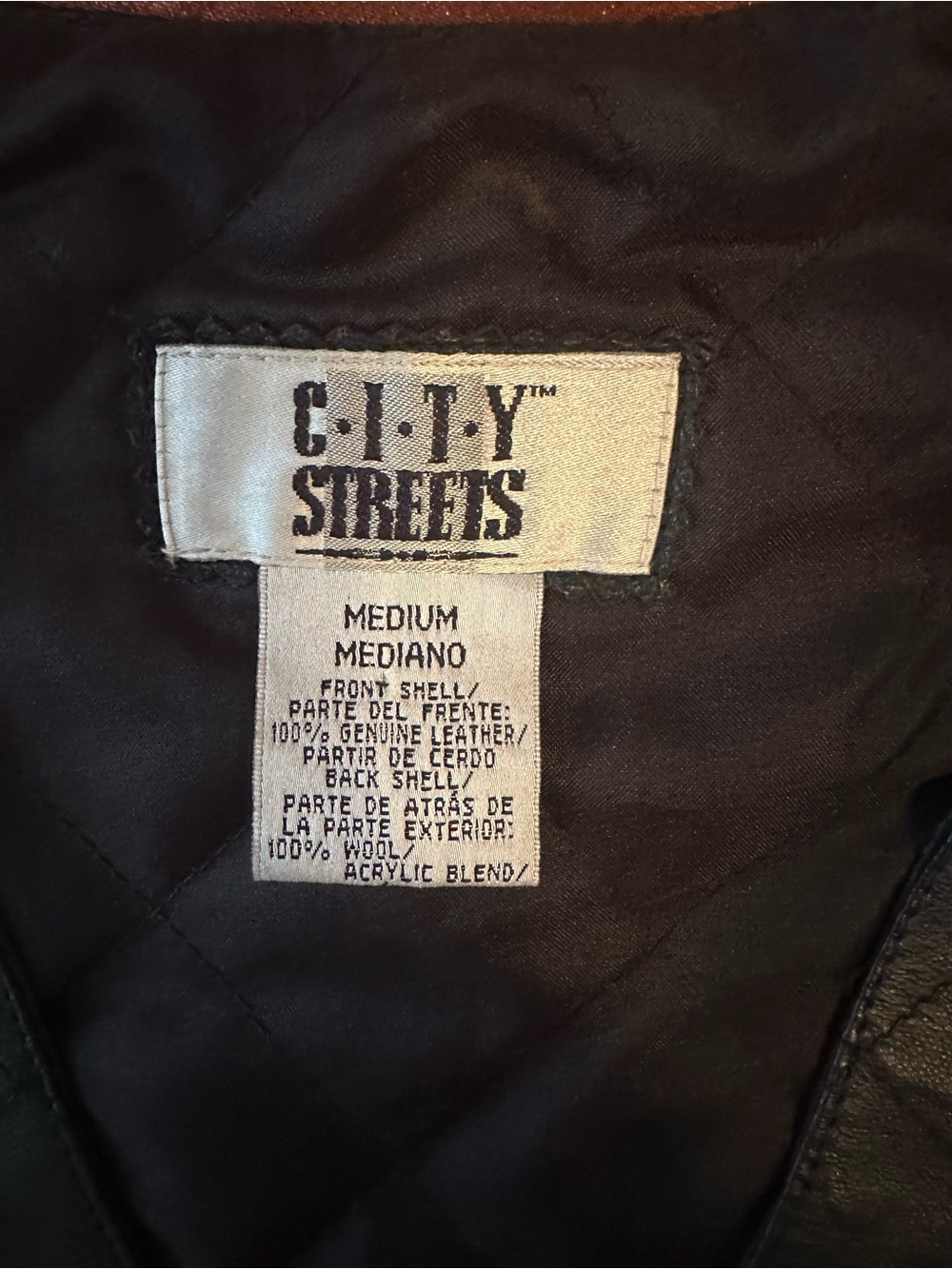 City Streets Black Quilted look Genuine Leather Vest with Zip Pockets - Picture 3 of 3